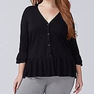 NWT Lane Bryant 18 Black Deep V Cardigan Ruffles